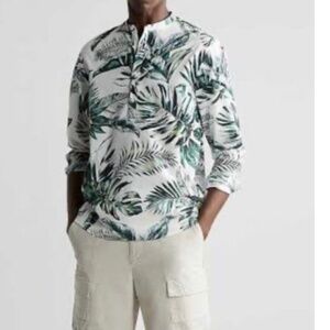 Zara Green Leaf Pattern Men's Shirt - size small
